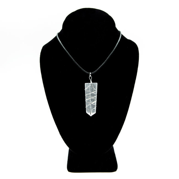 Flat Selenite Wrapped Point Pendant
