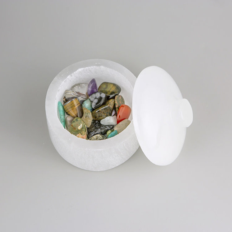 Selenite Round Box with Lid 3.5 in.