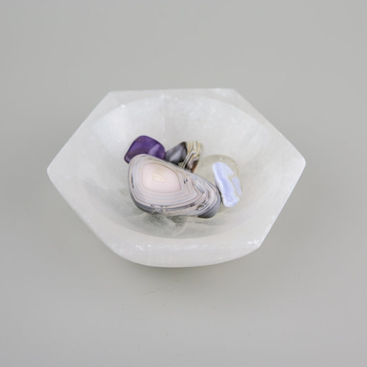 Selenite Bowl Hexagon Shape  4 in.