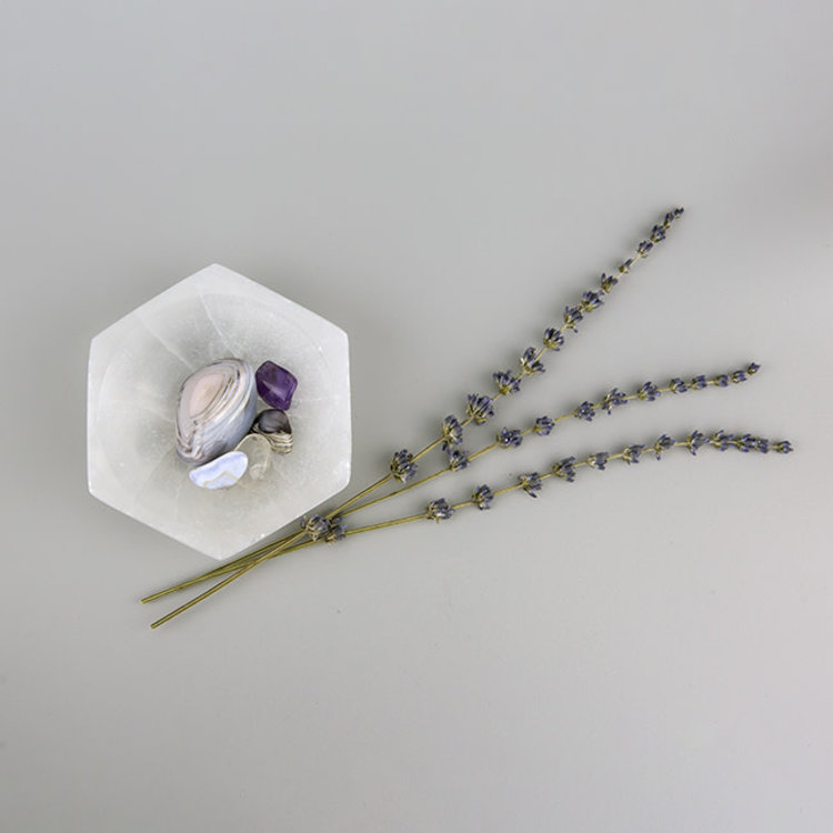 Selenite Bowl Hexagon Shape  4 in.