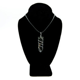 Flat Black Tourmaline Wrapped Point Pendant