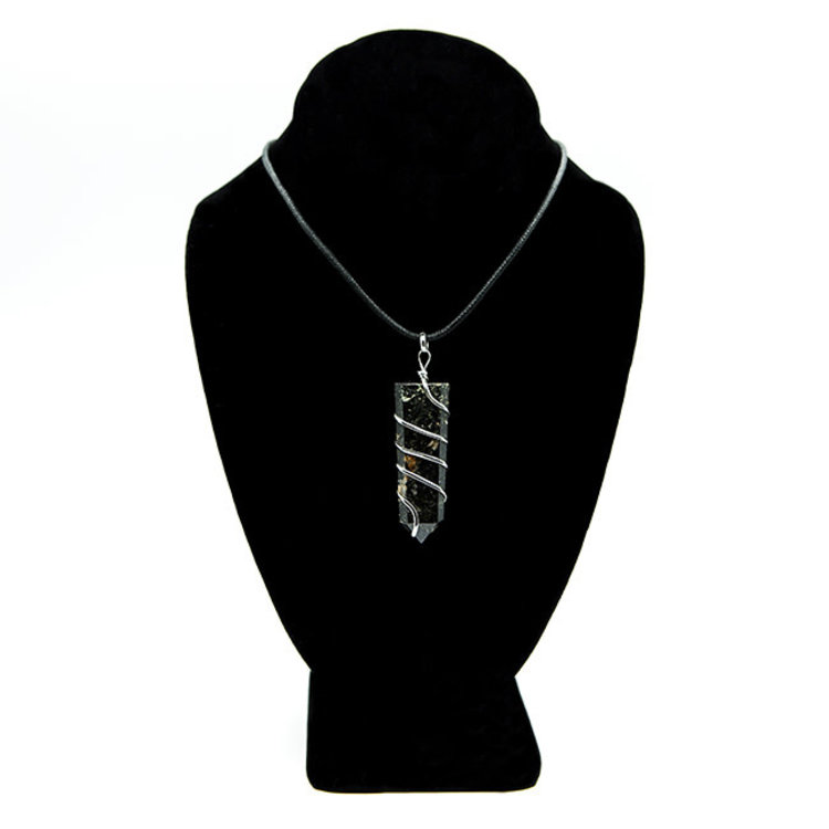 Flat Black Tourmaline Wrapped Point Pendant