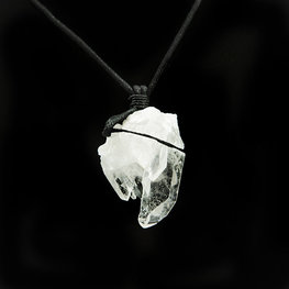 Clear Quartz Cluster on Black Cord Necklace