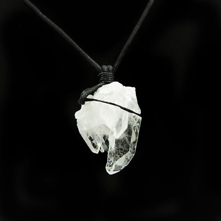 Clear Quartz Cluster on Black Cord Necklace
