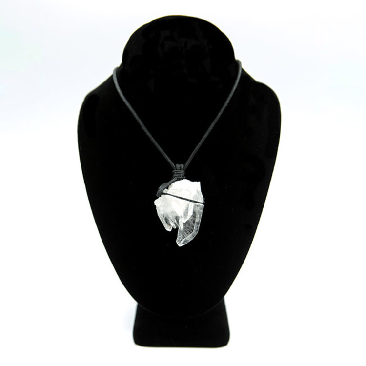 Clear Quartz Cluster on Black Cord Necklace