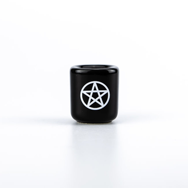 Chime Candle Holder Black with White Pentacle