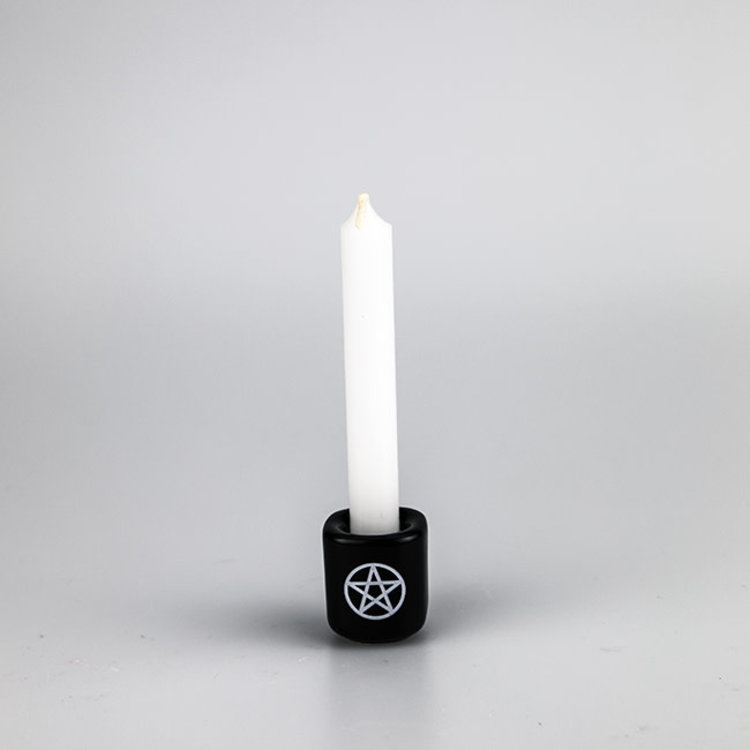 Chime Candle Holder Black with White Pentacle