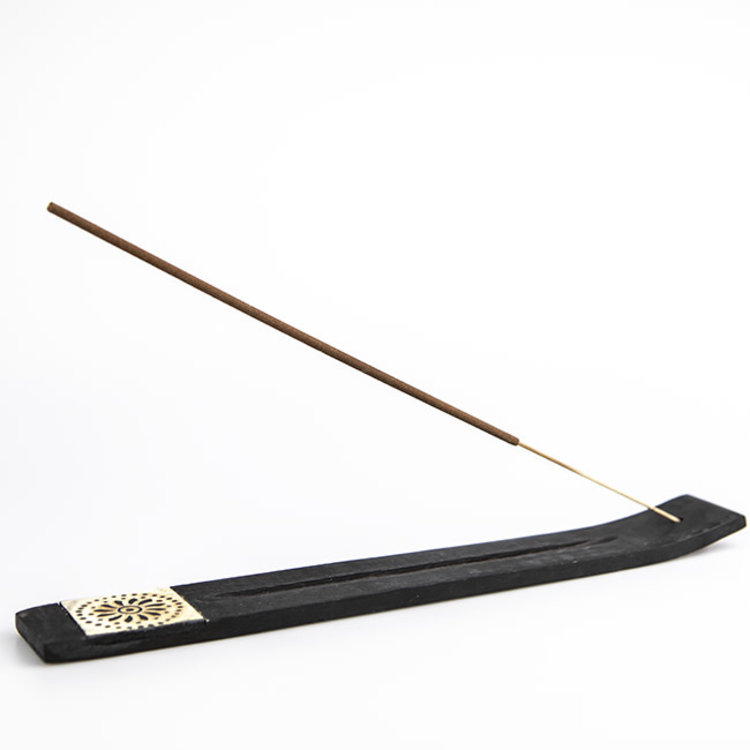 Black Wood with Flower Design Incense Burner