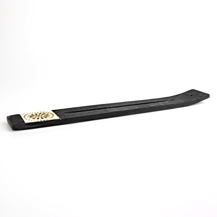 Black Wood with Flower Design Incense Burner