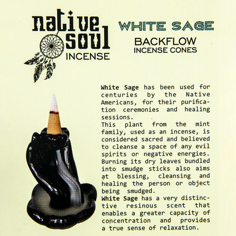 Green Tree Native Soul White Sage Incense 8 Backflow Cones