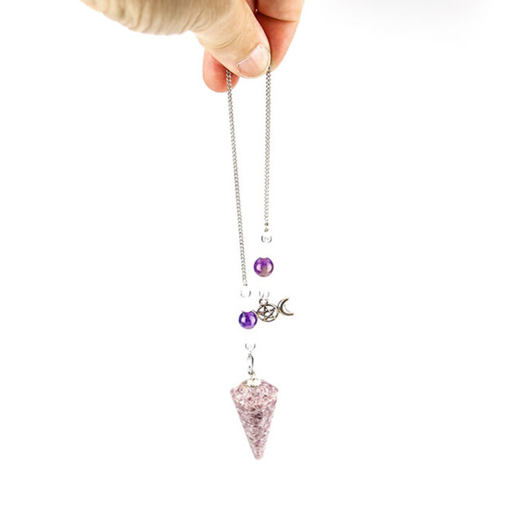 Lepidolite Pendulum with Triple Moon Charm