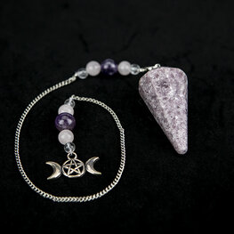 Lepidolite Pendulum with Triple Moon Charm
