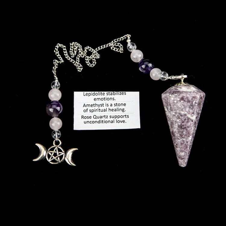 Lepidolite Pendulum with Triple Moon Charm