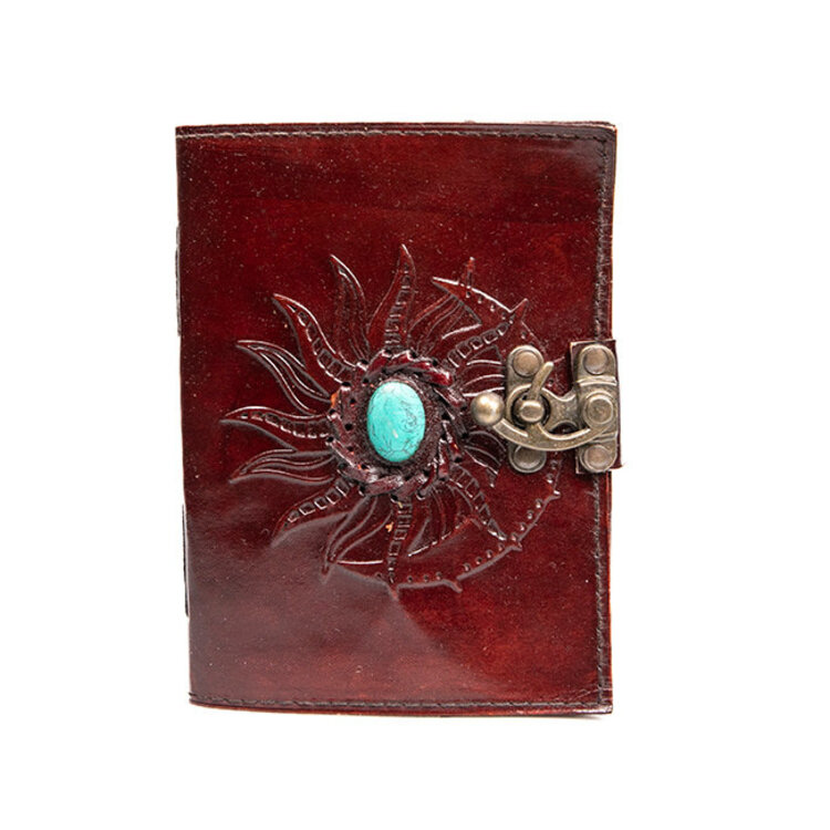 Leather Journal Sun and Moon with Stone