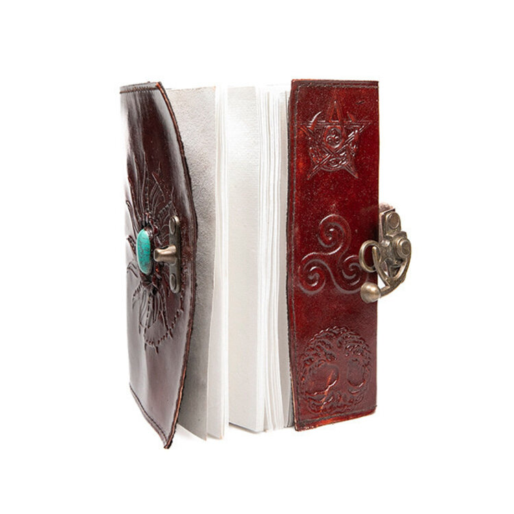 Leather Journal Sun and Moon with Stone