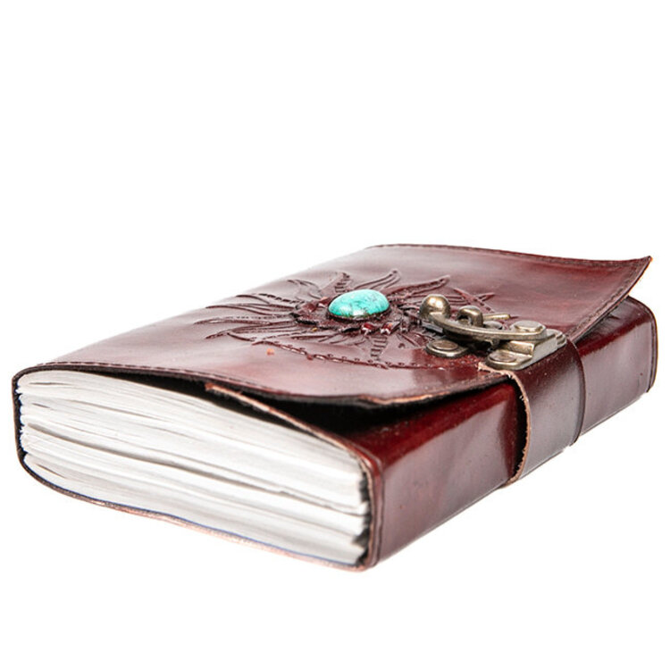 Leather Journal Sun and Moon with Stone
