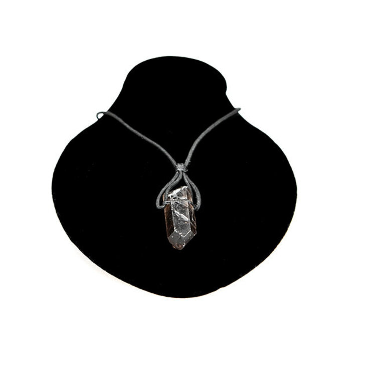 Smoky Quartz Point on Black Cord Necklace