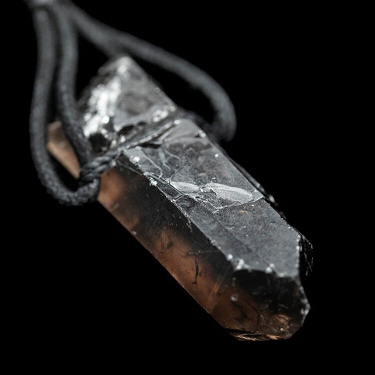 Smoky Quartz Point on Black Cord Necklace