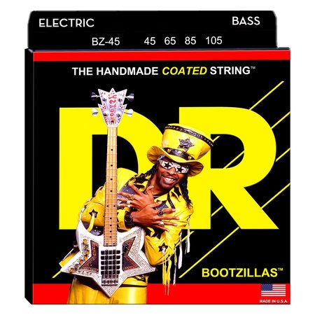 DR BZ-45 Bootzillasª Bootsy Collins Signature Coated Bass Strings (45 65 85 105), Stainless Steel
