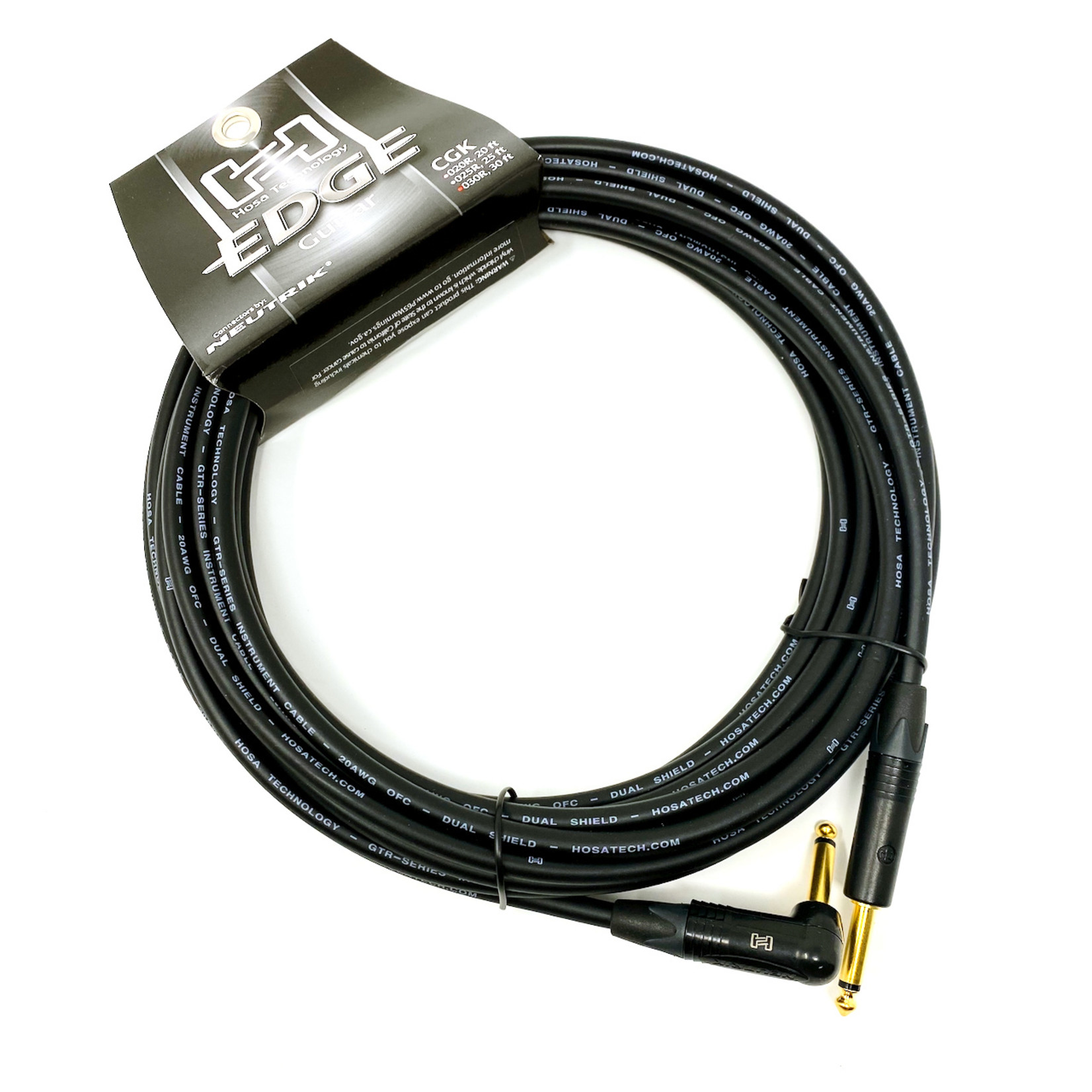 Hosa Hosa Edge 30-foot premium (top tier) Guitar Cable, Neutrik Connectors, 1/4" Straight-Angle, Black