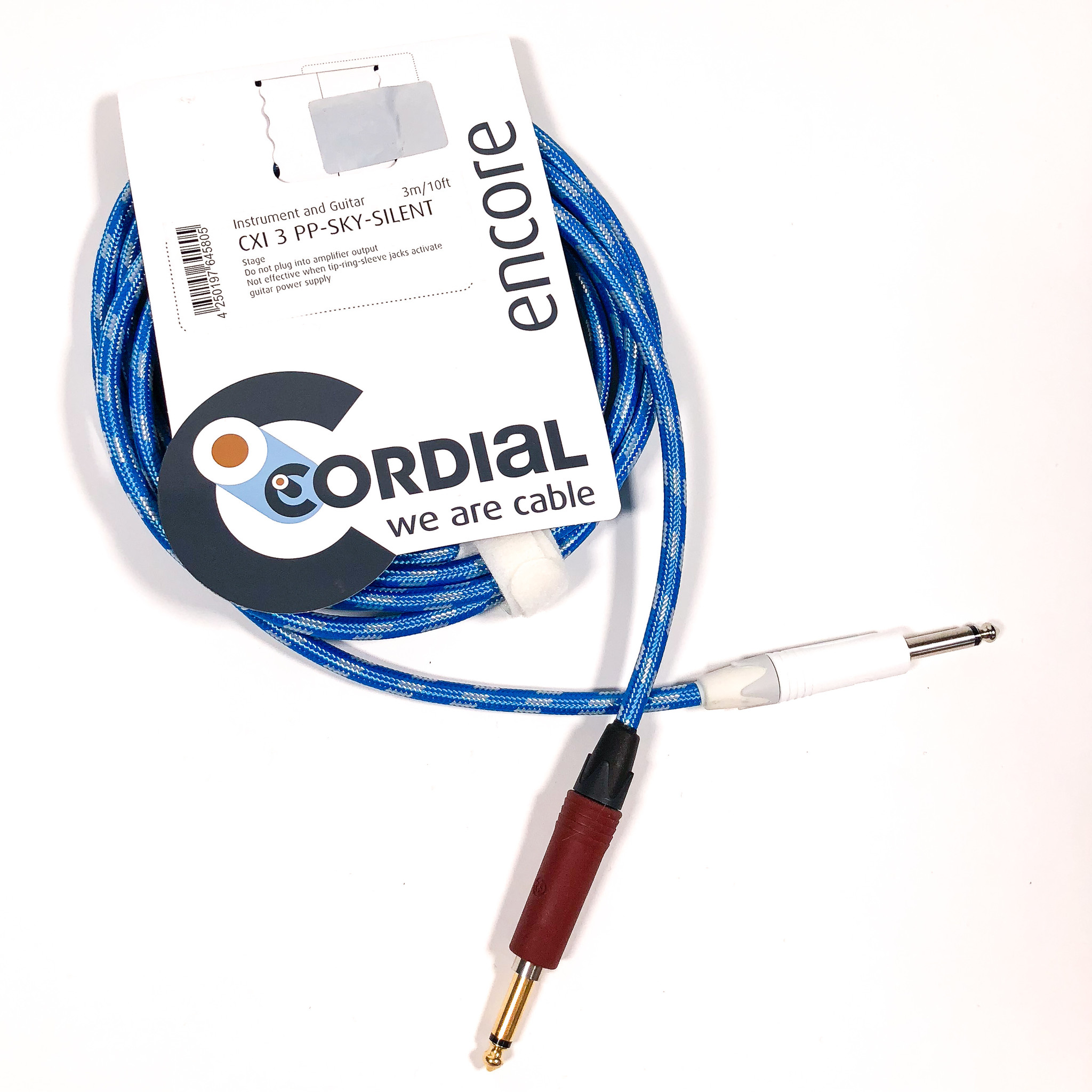 Cordial 3m /~10ft Inst. Cable, 1/4'' Neutrik Conns. w/ silentPLUG , CXI 3 PP-SKY-SILENT (Germany)