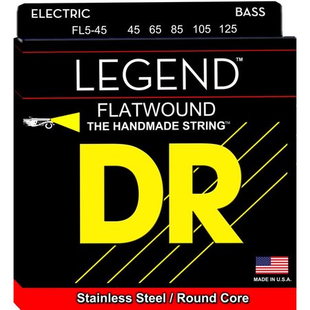 DR Strings FL5-45 Legend Flatwound 45-125 Medium 5-String, Stainless Steel / Round Core