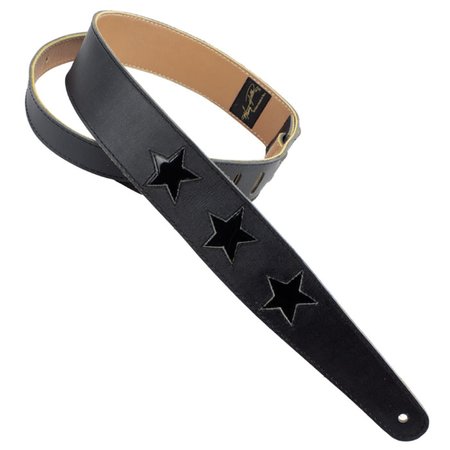 Henry Heller 2" Guitar Strap, Black Leather with Black Star Cutouts