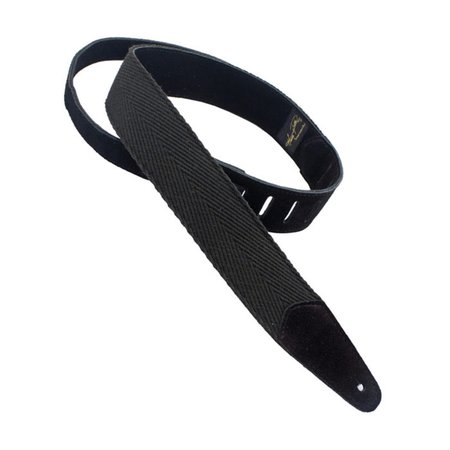 Henry Heller 2" PURE 100% Cotton Guitar Strap with Herringbone Pattern, Velvety Suede Backing, Black
