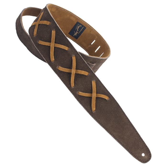 Henry Heller Premium Suede 2.5" Guitar Strap with Gilmour-Inspired Leather Lace Xs, Chocolate/Brown