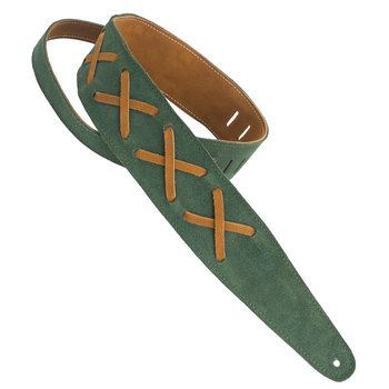 Henry Heller Premium Suede 2.5" Guitar Strap with Gilmour-Inspired Leather Lace Xs, Green/Brown