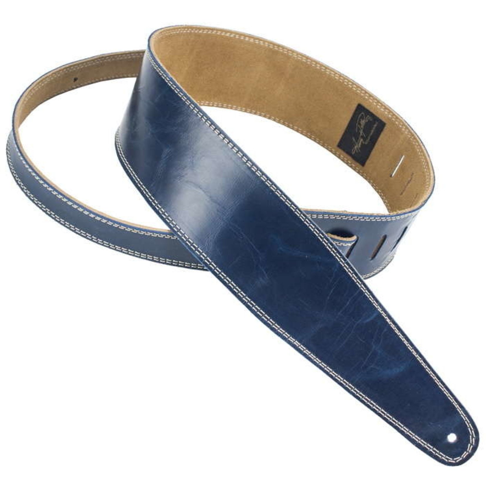 Henry Heller Henry Heller 2.5" Premium Garment Leather Strap w/ Suede Backing, Vintage Blue with Cream Stitching