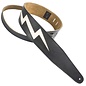 Henry Heller Peru Black Leather 2.5" Guitar/Bass Strap with Modern Rocker Bone White Bolt (HPLB-BLK)