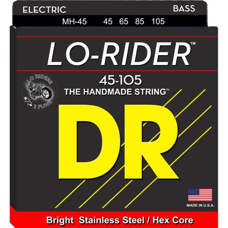 DR Strings MH-45 Lo-Rider 45-105 Bass Strings, 4-String, Bright Stainless Steel / Hex Core