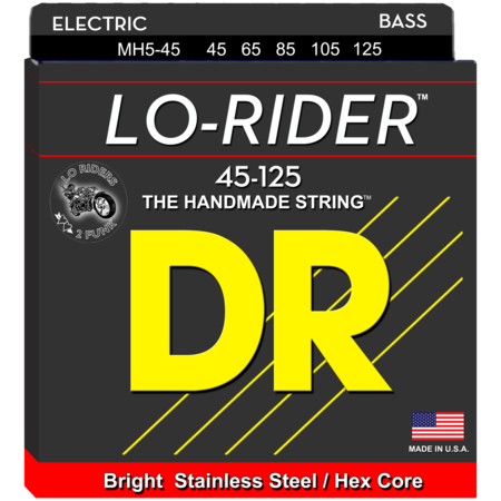 DR Strings MH5-45 Lo-Rider 45-125 Bass Strings, 5-String, Bright Stainless Steel / Hex Core