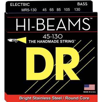 DR Strings MR5-130 Hi-Beams, Bright Stainless Steel / Round Core Bass Strings (5-String Set: 45-130)