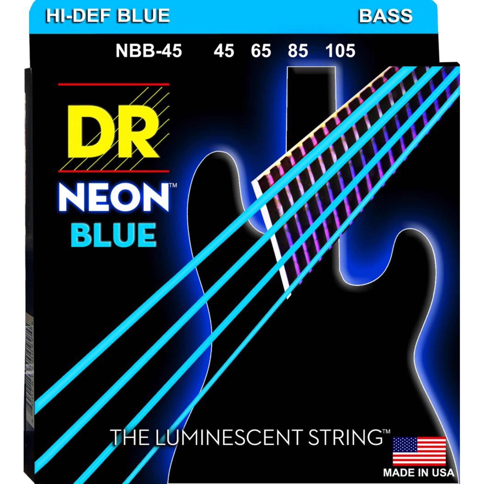 DR Strings NBB-45 Neon Hi-Def Blue Bass Strings, 45-105 Medium 4-String