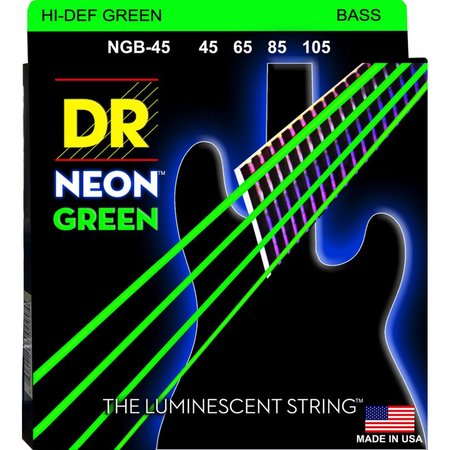DR Strings NGB-45 Neon Hi-Def Green Bass Strings, 45-105 Medium 4-String