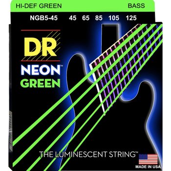 DR Strings NGB5-45 Neon Hi-Def Green Bass Strings, 45-125 Medium 5-String.