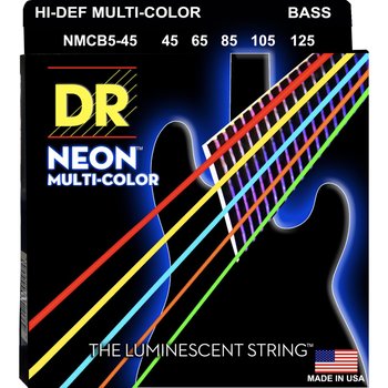 DR Strings HI-DEF NEONª - Multi-Color Colored Bass Strings: 5-String Set, Medium 45-125, NMCB5-45