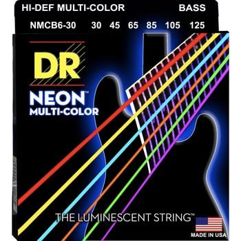 DR Strings NEON Multi-Color Bass Strings, 6-String Set (30-125), NMCB6-30