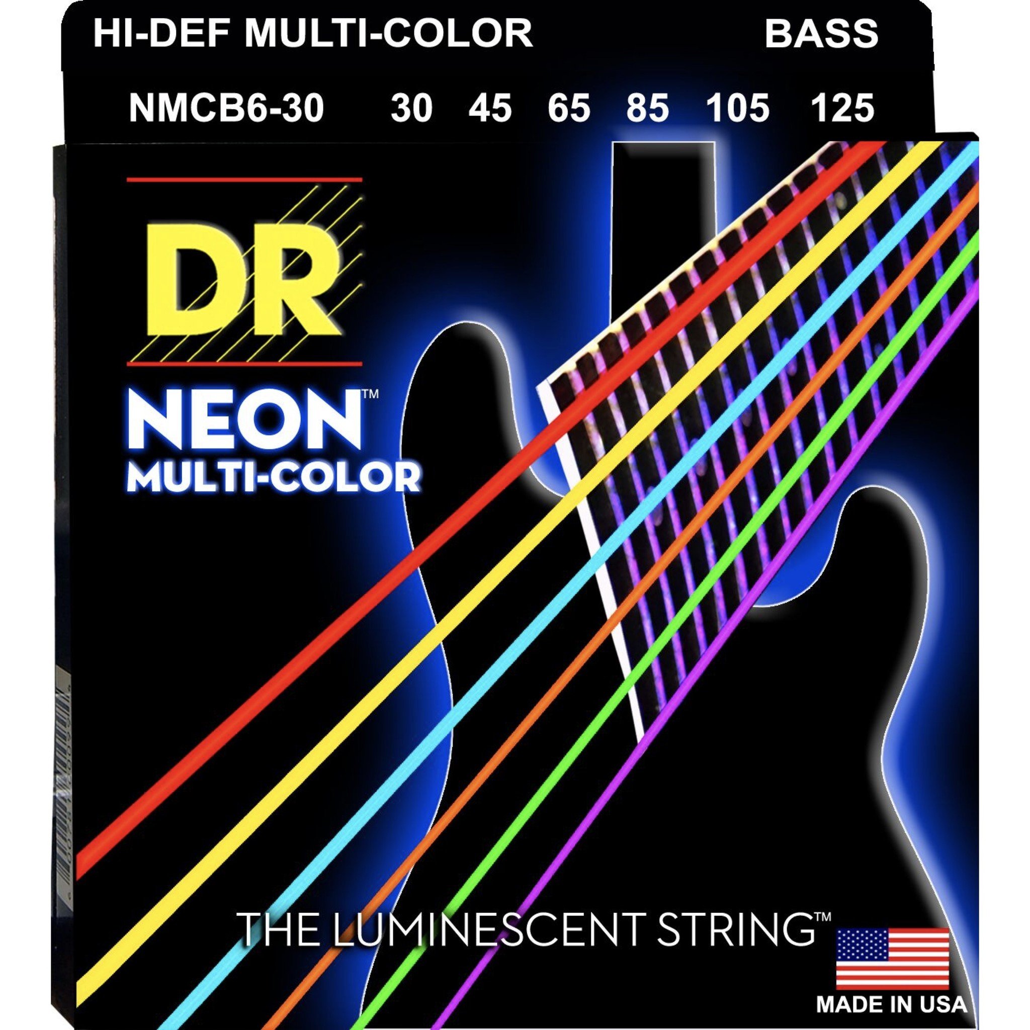 DR Strings NEON Multi-Color Bass Strings, 6-String Set (30-125), NMCB6-30