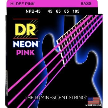 DR Strings Neon Hi-Def Pink Coated Bass Strings, 4-String Set (45 65 85 105), NPB-45