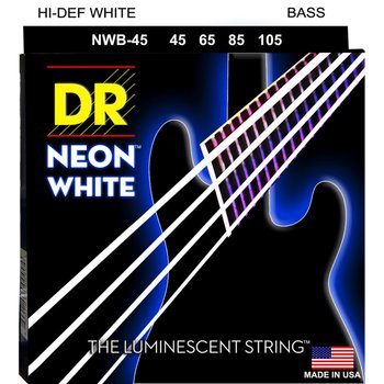 DR Strings NWB-45 Neon Hi-Def White Bass Strings, 45-105 Medium 4-String.