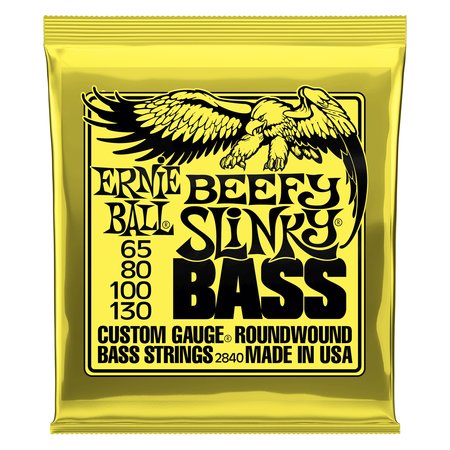 Ernie Ball Beefy Slinky Nickel Wound Electric Bass Guitar Strings, 65-130 Gauge (P02840)