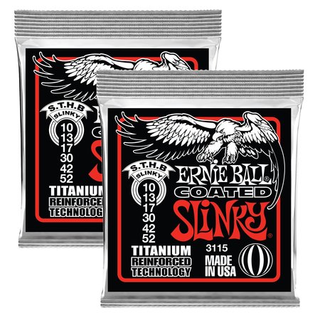 2x (2 Sets) Ernie Ball 3115 Skinny Top Heavy Bottom Slinky Coated Titanium RPS Guitar Strings, 10-52