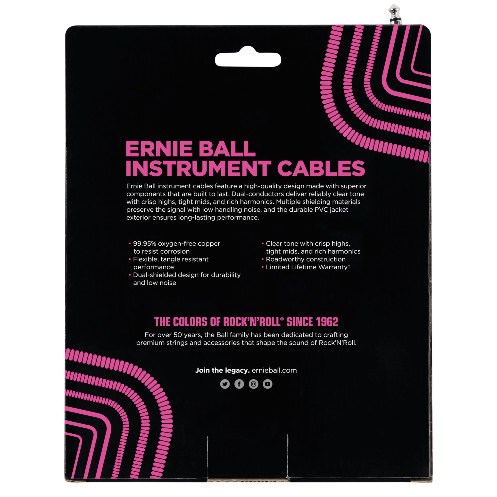 Ernie Ball 30' Coiled Straight / Angle Instrument Cable, White
