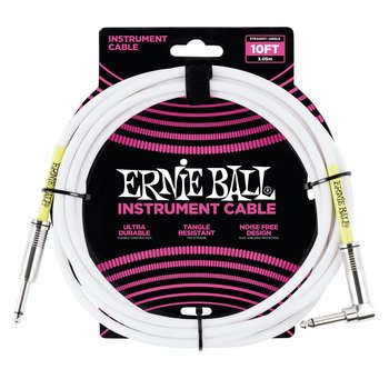 Ernie Ball 10' 1/4" Straight / Angle Instrument Cable - White (10-foot)