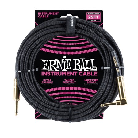 Ernie Ball 25' Braided Straight / Angle Instrument Cable - Black