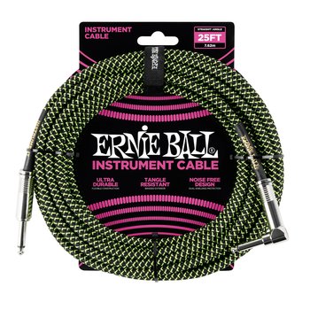 Ernie Ball 25' Braided Straight / Angle Instrument Cable - Black / Green