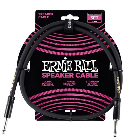 Ernie Ball 3' Straight / Straight Speaker Cable, Black (3-foot)